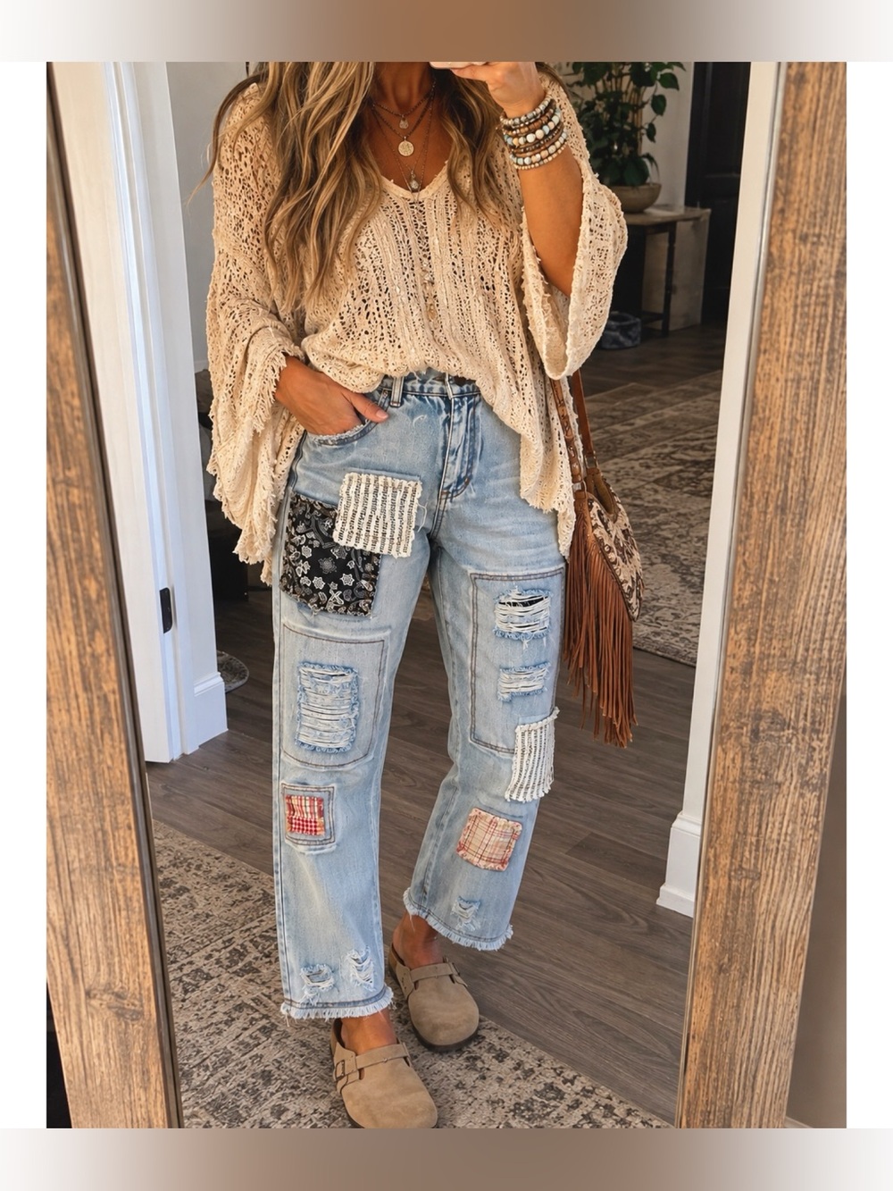 POL Boutique Boho Patchwork Relaxed Jeans Size Medium